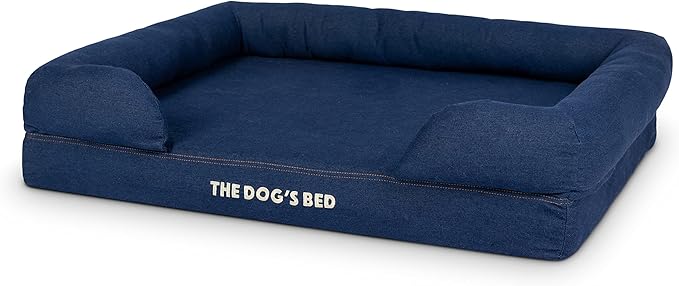 The Dog’s Bed, Large Blue Denim, Memory Foam, Pain Relief: Arthritis, Hip & Elbow Dysplasia, Post Surgery, Lameness, Supportive, Calming, Waterproof Washable Cover
