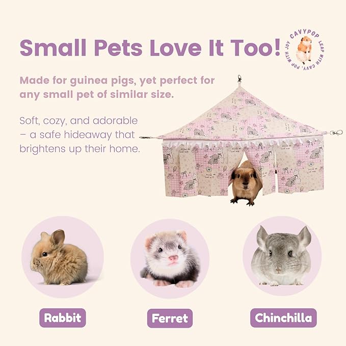 2-in-1 Guinea Pig Hideout & Bed Hammock โ Washable Pink Plaid Fleece Decor with Thick Mat โ Cage Accessories for Small Animals Like Rabbits, Chinchillas & Ferrets to Play, Hide & Rest
