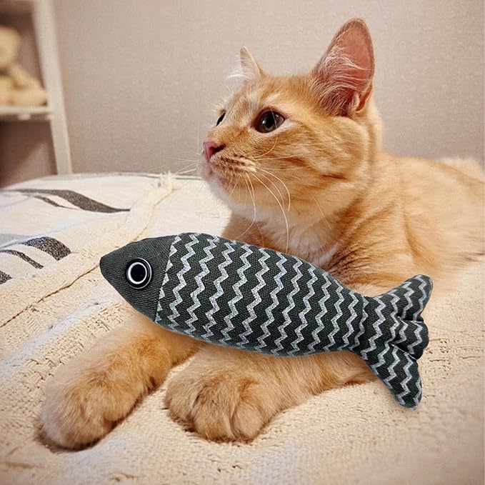 Wanheart Cat Toy Fish, 1 Piece Navy Catnip Toys, Soft Linen, Indoor Cat Interactive Exercise Kick Toys 7.8 Inch for All Breeds of Cats