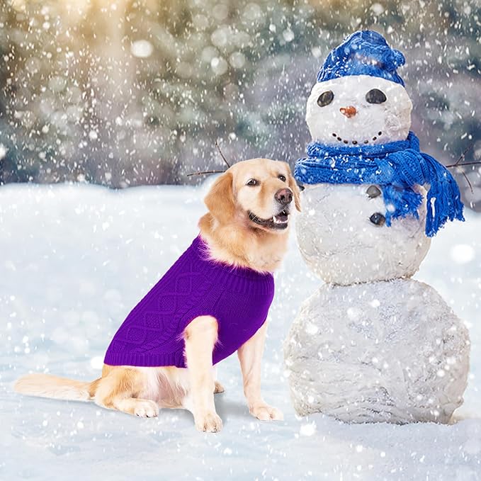 BINGPET Thermal Knitted Dog Sweater for Small Medium Large Dogs,Winter Puppy Cat Coat Warm Sweartershirts Outfits,Classic Cable Knit Turtleneck Pullover Dog Jumper Coat Warm Sweartershirts