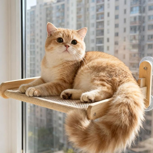 Cat Window Perch with Strong Suction Cups, Foldable Bed with Breathable Mesh, All-Season Lounger for Medium Small Cats to Bird Watch & Sunbathe