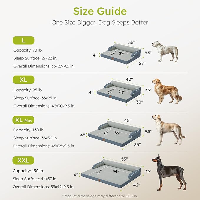 XL Plus Orthopedic Dog Bed, Big Dog Bed for Large Sized Dogs, Dual-Sided Pet Cooling Beds with Memory Foam Washable Cover Nonslip Bottom, Waterproof Pet Couch with Bolster, Dark Grey