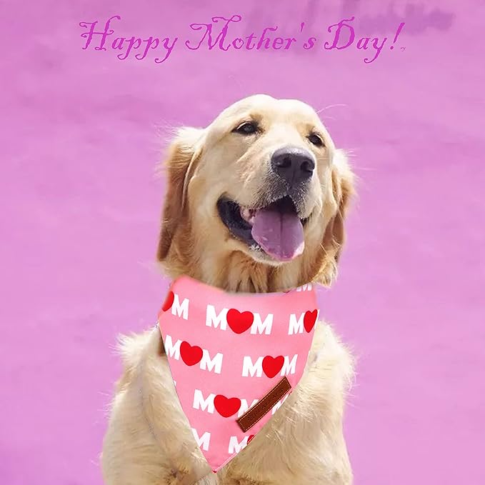 Realeaf Mothers Day Dog Bandanas 2 Pack, Reversible I Love My Mom Pet Scarf for Boy and Girl, Premium Durable Fabric, Valentines Day Bandana for Small Medium Large and Extra Large Dogs (X-Large)