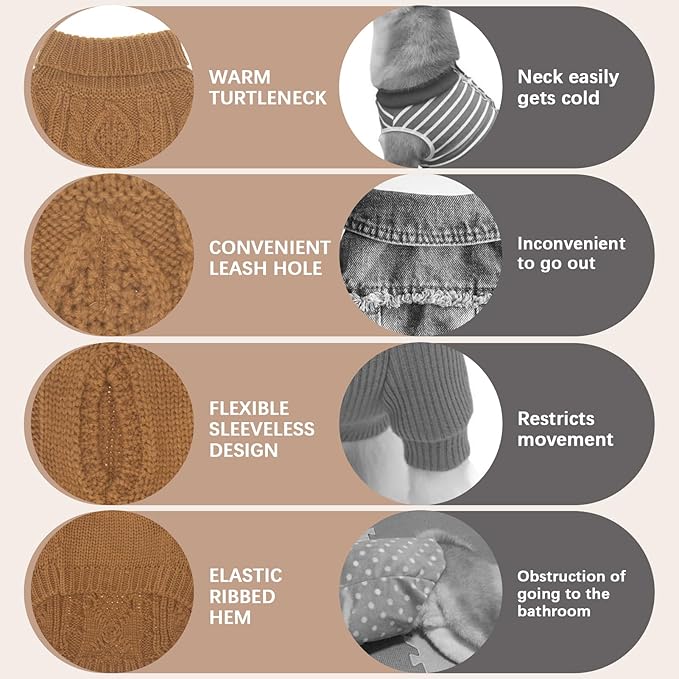 BINGPET Thermal Knitted Dog Sweater for Small Medium Large Dogs,Winter Dog Cat Coat Warm Sweartershirts Outfits,Classic Cable Knit Turtleneck Pullover Dog Jumper Coat Warm Sweartershirts