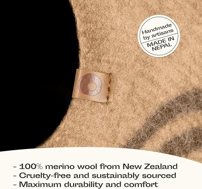 MEOWFIA Cat Cave – Premium Felt Cat Bed for Indoor Cats, Handmade 100% Merino Wool (Beige, Large)