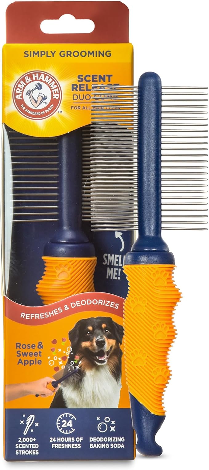 Arm & Hammer “Simply Glam” Dog Grooming Pin Deodorizing Comb with Fragrance Transfer Technology – Scented Dog Comb for Detangling & Shedding, Sweet Apple & Rose Scent