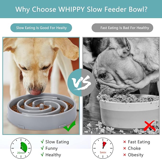 Slow Feeder Large Dog Bowls for Large Medium Dog Non Slip Maze Puzzle Bowl Pet Slower Food Feeding Dishes Interactive Bloat Stop Dog Bowl Preventing Choking Healthy Dog Bowl, Light Gray