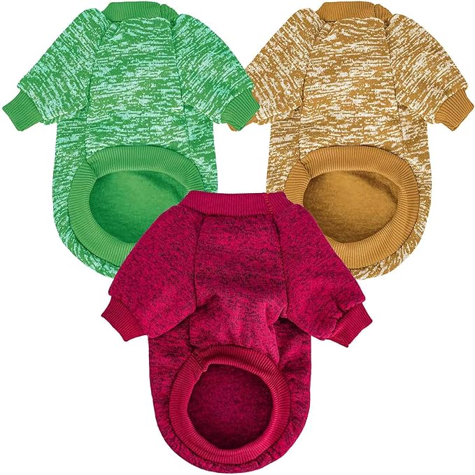 Dog Sweater, Dog Sweaters for Small Dogs, 2, 3 Pack Warm Soft Pet Clothes for Puppy, Medium Large Cat, Dogs Girl or Boy, Dog Shirt for Winter Christmas (Red+Green+Coffee, X-Small)