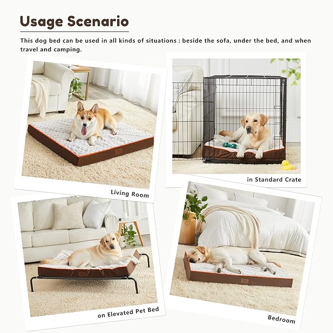 Figopage Orthopedic Memory Foam Dog Bed for Large Dogs, Waterproof Dog Crate Bed, Washable Pet Mat with Removable Cover and Nonskid Bottom