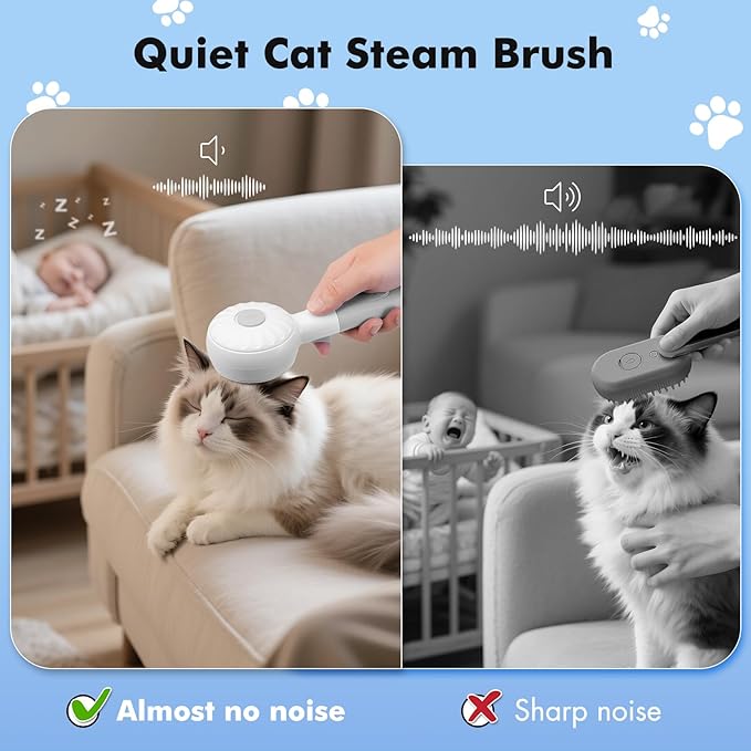 Cat Steam Brush with 2 Steam Modes for Cats Dogs Shedding, Low Noise Pet Hair Brush with One Release Button Cool Mist for Indoor Cats