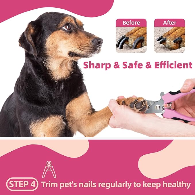 Pet Grooming Kit - 7 PCS Deshedding Brush Set with Slicker, Undercoat Rake, Bath Brush & Nail Clipper for Short & Long Haired Dogs, Cats (Pink)