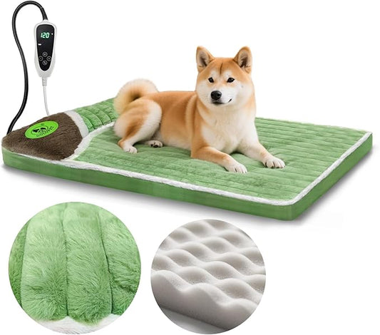 Heated Dog Bed 32x20x2 in,Equipped with MET/UL Dual Certified Heating Pad and Intelligent Controller,Thickened Memory Sponge+100% Plush Heated Pet Bed,Indoor Puppy Bed with Side Pillows