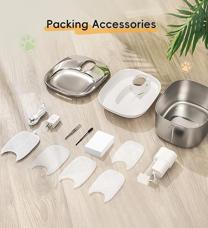 Cat Water Fountain Stainless Steel, 138fl.oz / 4.1L Wireless Cat Fountain, Pet Water Fountain Cordless for Cats & Dogs Indoor