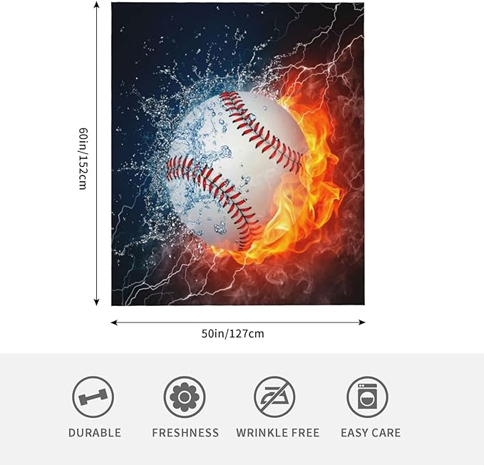 Baseball Printed Throw Blankets Lightweight Plush Fuzzy Cozy Soft Bedding, Fleece Throw Blankets All Season for Sofa Couch Bed 50x60 inches