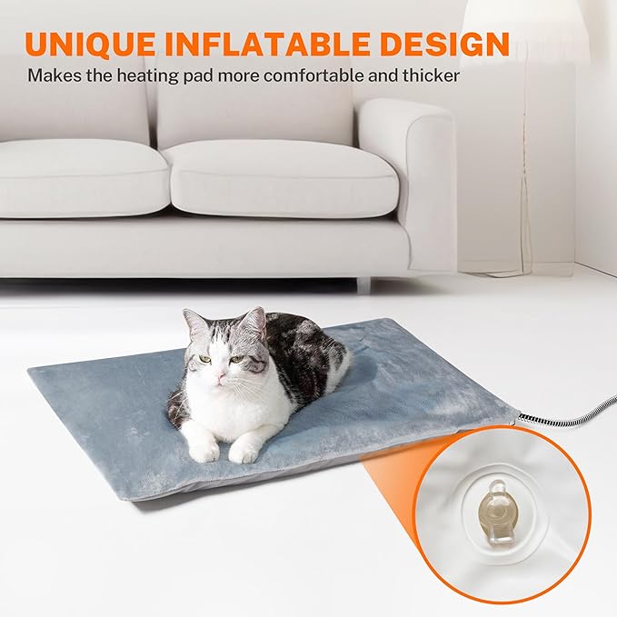 Toozey Outdoor Pet Heating Pad 20x16in, Extremely Waterproof Heated Bed for Dogs and Cats, Thermostatic Control, Chew-Resistant Cord, Soft Electric Blanket with Overheat Protection