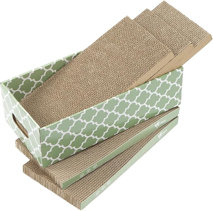 MECOOL Cat Scratching Board,5PC Cat Scratch Pad with Box,Reversible Corrugated Cat Scratcher Cardboard and Lounge Bed for Indoor Cats, Catnip