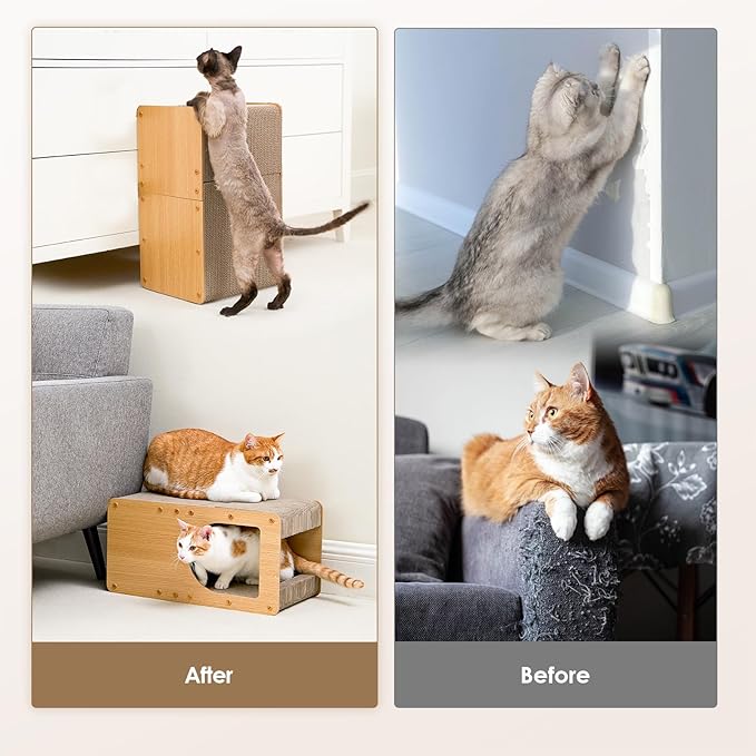 EHEYCIGA Cardboard Cat Scratcher House, 20-Inch Corrugated Cat Scratcher for Indoor Cats, Large Scratching Board Pad, Brown