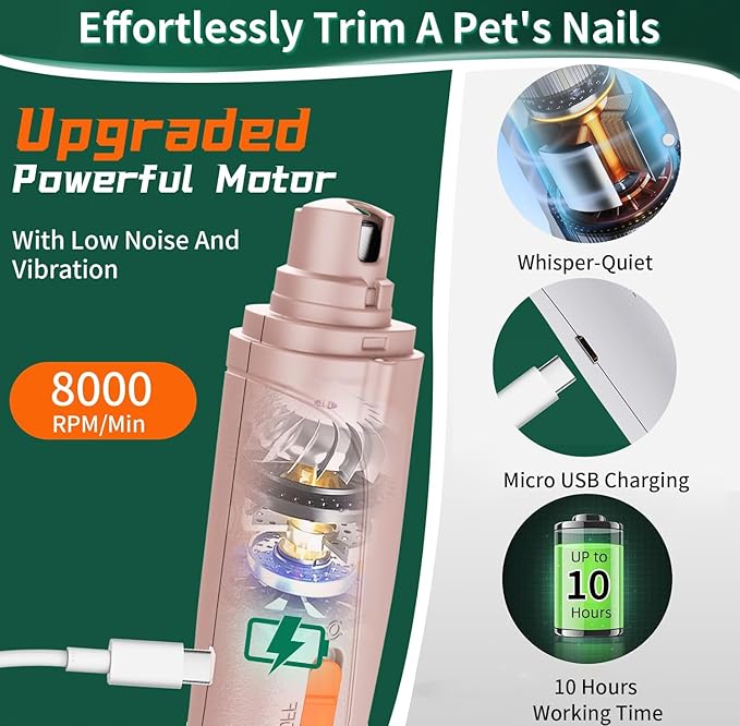 Dog Nail Clippers & Cat Nail Clipper with Catcher, 2 in 1 Dog Nail Trimmers & Grinder with Light for Large Small Dogs Cats,Silent Groom Pro Claw Trimmer, Rechargeable Dogs Nails Grinder Quiet