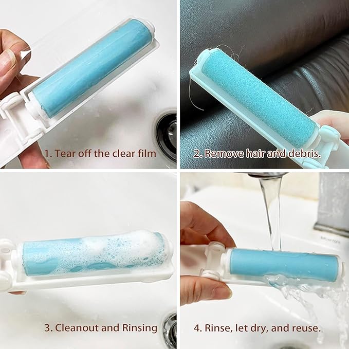 Cat Steam Brush for Shedding & Grooming - 3 in 1 Pet Brush with Waterless Shampoo, Spray Hair Removal Comb & Reusable Lint Roller for Dogs and Long Short Haired Cats, Release Button LKLZXUAN