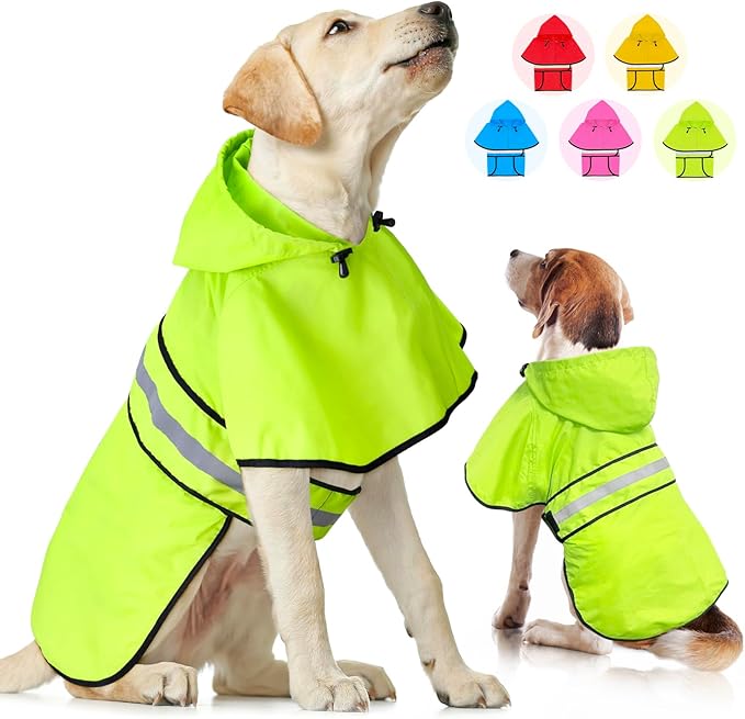 Weesiber Dog Raincoat, Waterproof Dog Rain Jacket with Leash Hole, Reflective Puppy Rainwear Hooded Pet Poncho Slicker for Walking (L, Green)