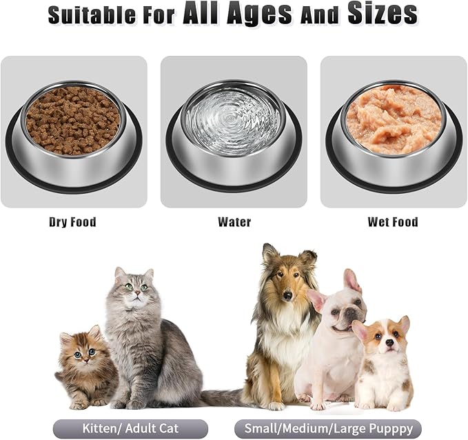 3Pcs Stainless Steel Dog Bowls Non-Slip Dog Food Bowl 36 Oz Food and Water Bowl Set Dishwasher-Safe Puppy Bowls Rust Resistant Metal Pet Bowls Suitable for Small/Medium/Large Sized Pet