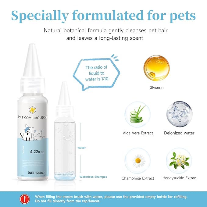 Pet Steam Brush for Dog & Cat – 3-in-1 Spray Hair Removal Comb – Steam for Shedding & Grooming – Water Brush for Long & Short Haired Pets – Spritz Defur Comb