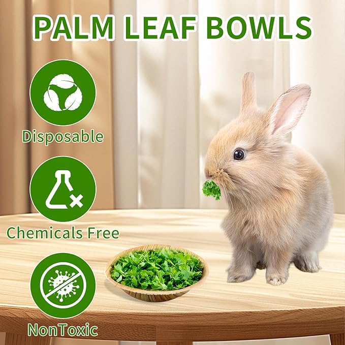 30 Pcs Disposable Palm Leaf Bowls 4 inch Bowl for Rabbits, Compostable Like Bamboo Bowls Disposable Bowl Bunny Chew Toys Chewable Dish for Rabbits & Bunnies,Small Pets