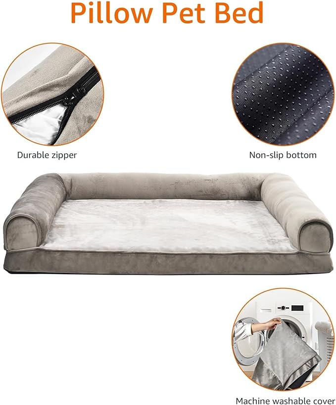 Amazon Basics Dog Bed with Cooling Gel Memory Foam, Pressure-Relief Support for Dogs up to 55lbs, Non-Slip Bottom, Machine Washable Cover, Large Sized (36" x 27"), Taupe