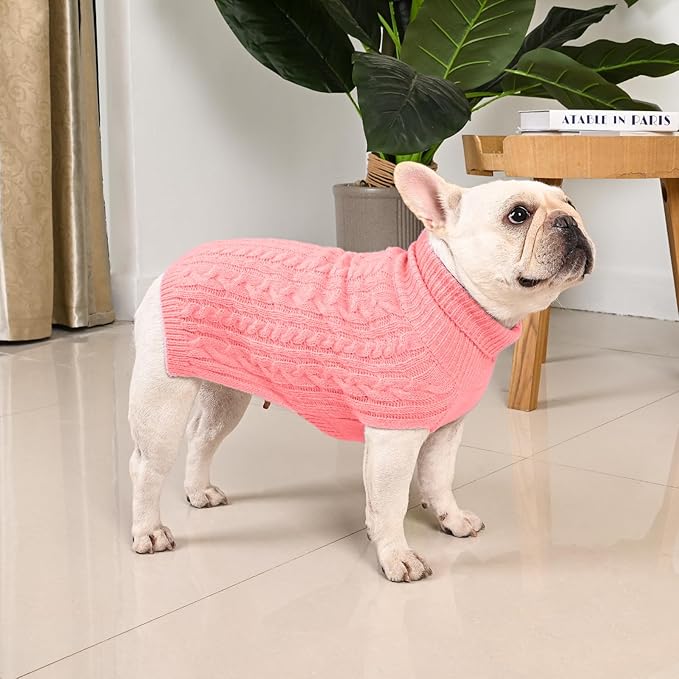 2 Pack Dog Sweaters for Medium Dogs Turtleneck Pullover Cable Knit Stretch Clothes French Bulldog Dachshund Boston Terrier Corgi Beagle Pug Boy Girl Pets Winter Clothes (L, Pink & Purple)