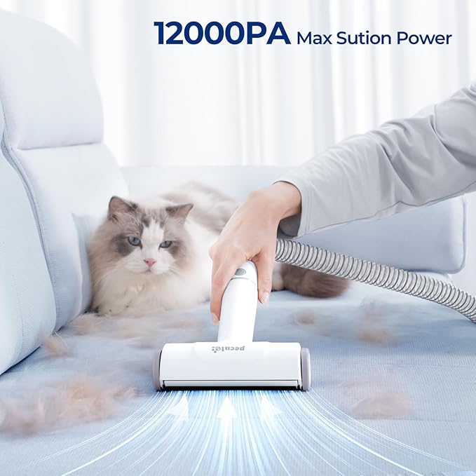 Pecute Dog Grooming Vacuum, 4-in-1 Pet Grooming Kit with Clipper, Brush, 12000Pa Dog Vacuum for Shedding with 1.5L Dust Cup, Storage Pocket, Low Noise Pet Vacuum for Dog & Cat, Home Grooming
