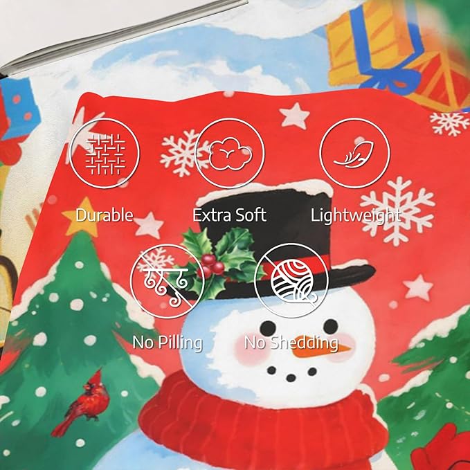 Christmas Snowman Throw Blankets for Children, Xmas Tree Snowflake Soft Anti Pilling Flannel Blanket, Winter Lightweight 40X50 in Fleece Blanket for Bed Couch Chair Living Decorative