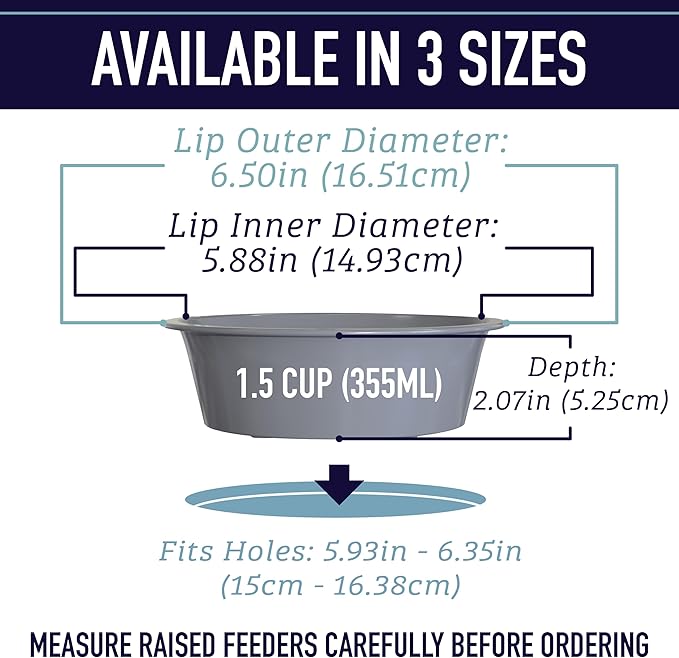 Leashboss Dog Bowl Slow Feeder for Raised Pet Feeders - Maze Food Bowl Compatible with Elevated Diners for Neater Pet Eating (1.5 Cup - 6-6.25 Inch Feeder Holes, Blue)