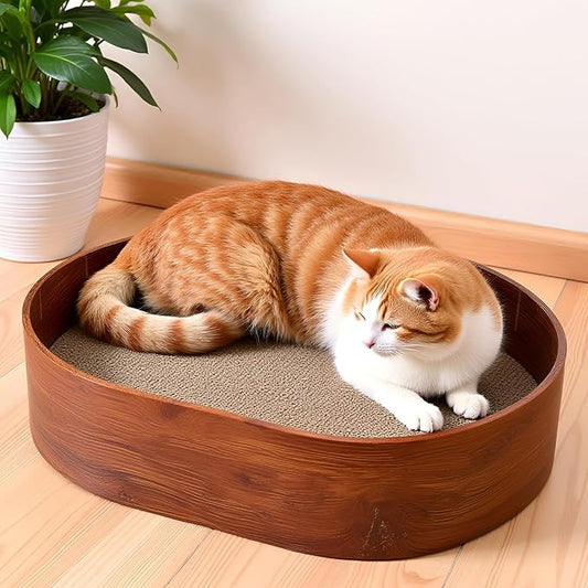 4 Packs Oval Cat Scratcher Cardboard with Box, Cat Scratch Pad for Indoor Cats Lounge Bed - Reversible, Durable Modern Kitty Scratcher Bowl, Furniture Protector for Carpets, Couch and Sofas