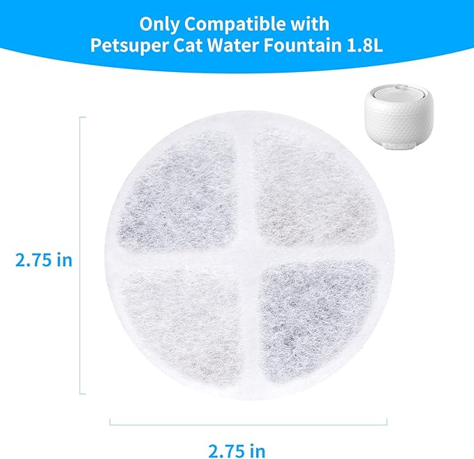 Cat Water Fountain Filter Replacement Filters for Petsuper 63oz / 1.8L Automatic Dog Water Dispenser 5 Pack