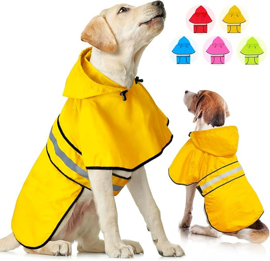 Weesiber Dog Raincoat, Adjustable Waterproof Dog Rain Jacket Poncho with Reflective Strip and Leash Hole, Lightweight Pet Rain Coat for Small to X-Large Dogs (XL, Yellow)