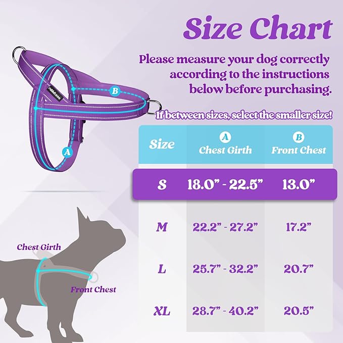 rabbitgoo Dog Harness No Pull, Quick Fit for Small Dogs with Soft Padded Handle, Chest Adjustable Reflective Pet Vest, No Choke Escape Proof for Walking Training, Purple S