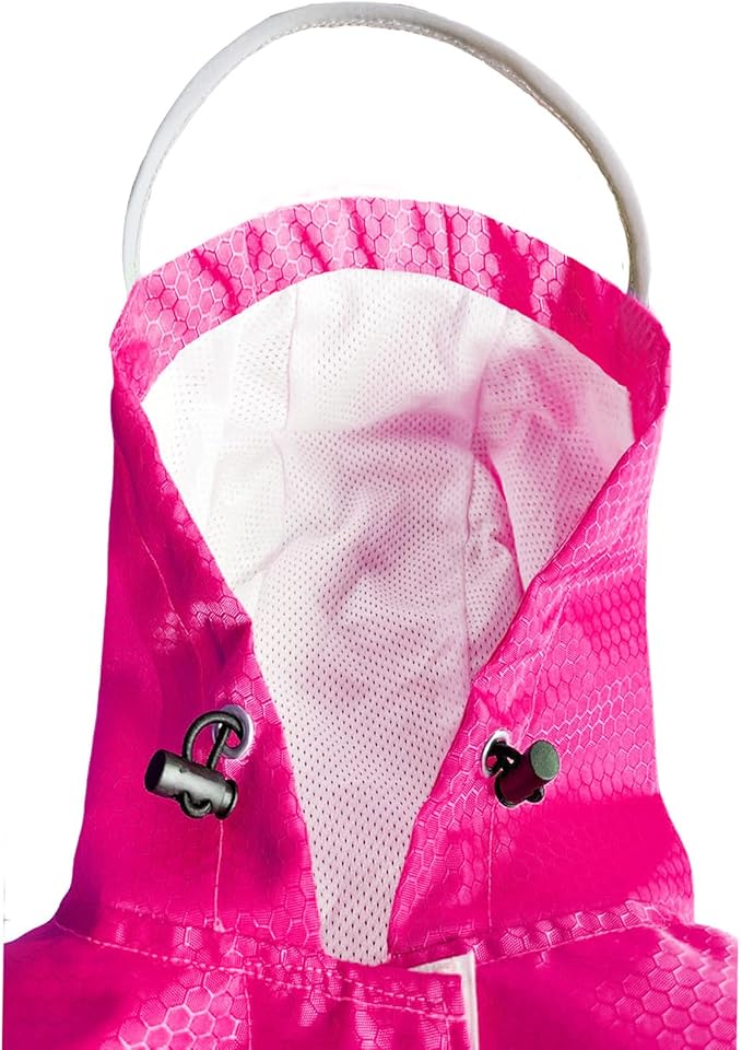 Dog Raincoat Waterproof Reflective Slicker - Lightweight Breathable Hooded Poncho Rain Coat Jacket with Adjustable Belly Strap and Leash Hole for Small Medium Large Dogs (Pink, Large)