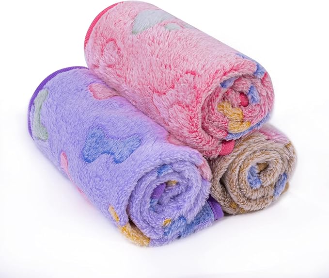 LeapSheep Pet Blankets for Dogs Cats - 3Pack Bone Pattern Super Soft Fluffy Dog Blankets for Small Medium Large Doggy Kitten (Bone, Large)