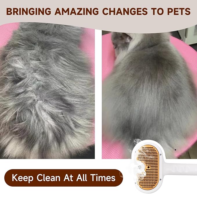 Pet Steam Brush Dog Cat 2025 New Grooming Comb for Shedding, Floating Hair, Smooth & Detangling, Gentle Cool Mist Softens Hair Reduces Static Helps Pets Who Dislike Bathing,Includes Waterless Shampoo