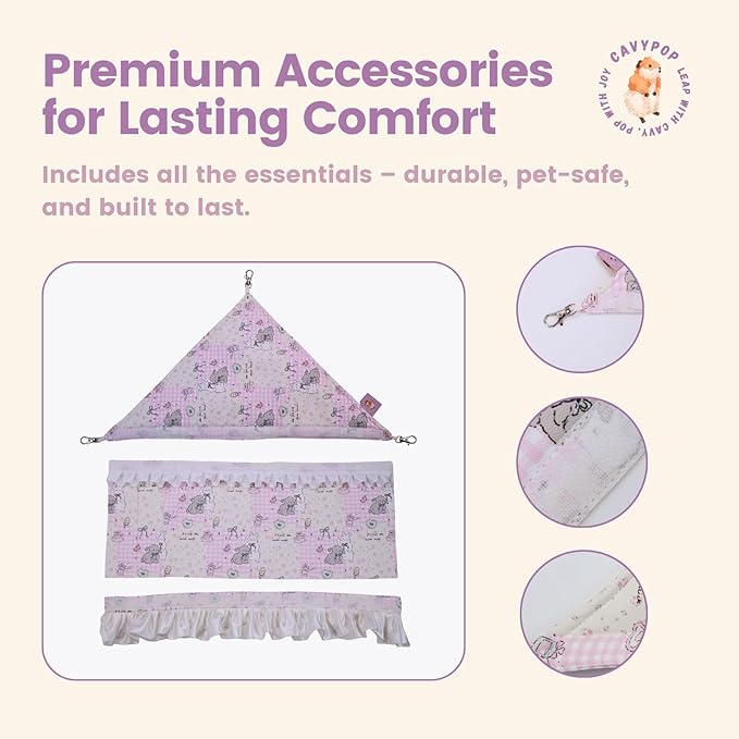 2-in-1 Guinea Pig Hideout & Bed Hammock โ Washable Pink Plaid Fleece Decor with Thick Mat โ Cage Accessories for Small Animals Like Rabbits, Chinchillas & Ferrets to Play, Hide & Rest