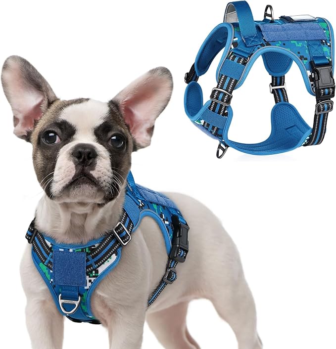 rabbitgoo Tactical Dog Harness for Small Dogs, No Pull Military Service Vest with Handle & Molle, Easy Control for Training Walking, Adjustable Reflective Straps, Blue Camo, S