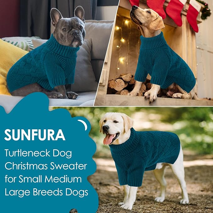 SUNFURA Dog Sweater Large Size Dogs, XL Dog Sweaters for Winter, Extra Large Breeds Girl Boy Pullover, Pet Knitted Knitwear Fall Sweatshirt for Pitbull, Labrador Retriever, Blue X-Large