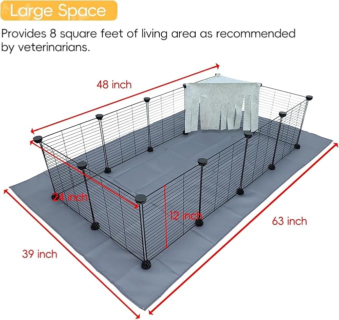 CHEGRON 48x24x12 Inch Guinea Pig Cages with Removable Liner & DIY Grids Hamster cage Rabbit cage C&C Small Animal Cage PVC Bottom Small Animal Enclosure for Hedgehogs, Chinchillas 12PCS Metal Grids