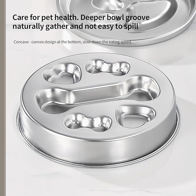 PAKEWAY Slow Feeder Dog Bowls, 304 Stainless Steel Pet Slow Food Bowl, Dog & Cat Food Bowl - Anti-Choking and Vomiting, Easy to Clean, Large Capacity, Non-Slip Base