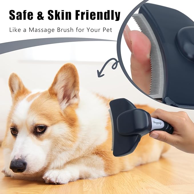 HOP Dog Deshedding Brush for Short Haired Dogs Cats Pets Professional Deshedding Tool Anti-Slip Handle & Detachable Head Highly Effective Deshedder Grooming Home of Paws(Dark Blue_M)