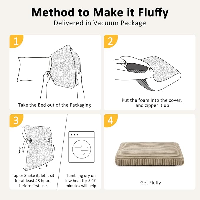 Dog Beds Large Sized Dog, Flat Pet Beds with Removable Washable Cover, Pet Mat Cute Pet Crate Bed Thick Shredded Chopped Crate Foam & Anti Slip Bottom for Indoor, 35"x23"x4" Beige