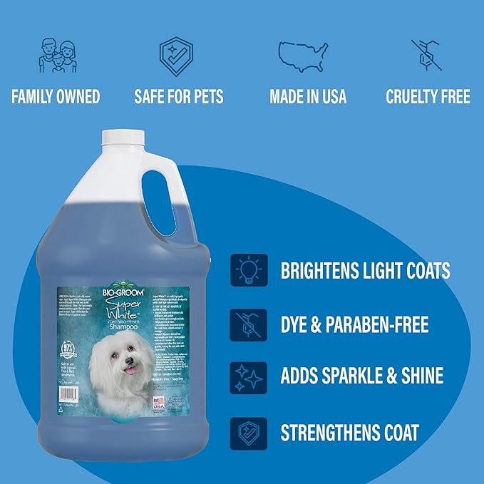 Bio-Groom Super Whitening Dog Shampoo - Whitening Pet Shampoo, Bathing Supplies, Puppy Wash, Grooming Supplies, Cruelty-Free, Made in USA, Coat Brightener Shampoo - 12 fl oz 2-Pack