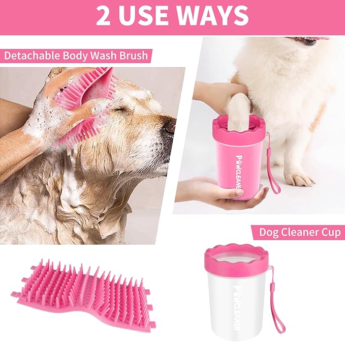 Comotech Dog Paw Cleaner, Pet Foot Washer - Quickly Clean a Muddy Paw, Soft Silicone Bristles, Suitable for Small, Medium, Large Breed Dogs, Pink (with 3 Absorbent Towel)