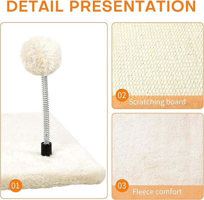 Cat Wall Furniture,Wall-Mounted Cat Climber Set with Cat Wall Shelves, Perches, Condo House, Ladder, Scratching Board & Tree - 5 Pcs Wood Indoor Cat Furniture for Play (Beige)