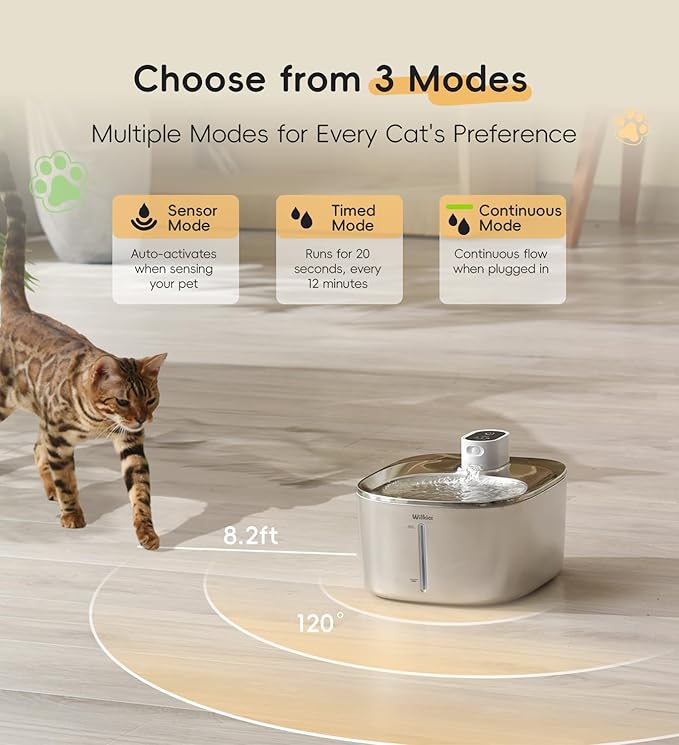Cat Water Fountain Stainless Steel, 138fl.oz / 4.1L Wireless Cat Fountain, Pet Water Fountain Cordless for Cats & Dogs Indoor